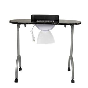 Portable & Foldable Manicure Table Nail Table Desk with Electric Dust Collector;  4 Lockable Wheels;  Carry Bag;  Black - Black